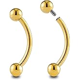 FINE4U 1 Pair Curved Barbell Body Jewelry 16g 6mm 8mm 10mm - ASTM F136 Titanium Rook, Eyebrow, Vertical Labret Lip Piercing