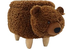 Critter Sitters 14-In. Seat Height Brown Bear Animal Ottoman with Storage, Soft Kids Ottoman for Nursery, Bedroom, Playroom, and Living Room Decor, Multifunctional Cushioned Animal Footstool