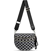 Checkered Nylon Crossbody Bag Bum Bag for Women Mom Spacious Checkered Crossbody Purses Shoulder Handbag