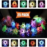 Mikulala Birthday Party Favors for Kids Prizes 25 Pack Flashing LED Light Up Rings Toys Bulk Boys Girls Gift Blinky Glow in The Dark Party Supplies 5 Color 10 Shape Goodie Bag Fillers