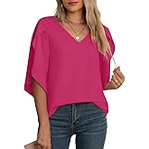 Jouica Women Blouses Casual Chiffon Tops Summer 3/4 Ruffled Sleeve Blouse for Women