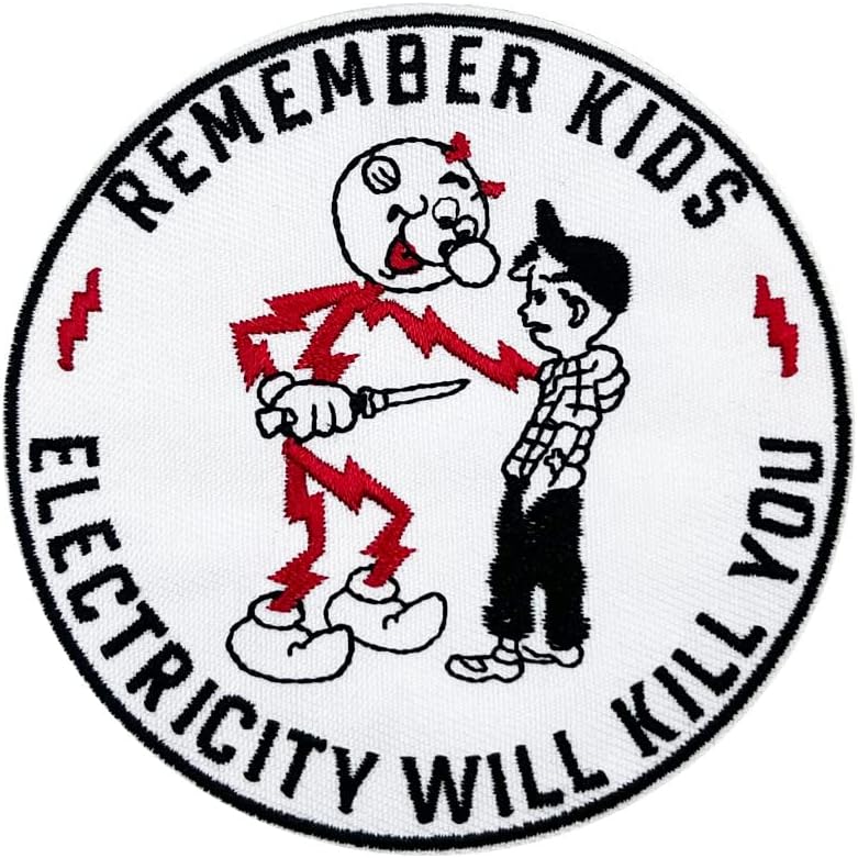 Mixed Media - Reddy Kilowatt Remember Kids Electricity Will Kill You Embroidered Iron On Patch