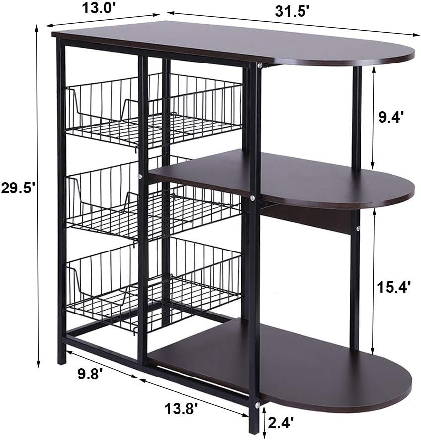 Us Fast Shipment 3-Tier Kitchen Baker's Rack Microwave Oven Stand Workstation Shelf Storage Baskets Large Size Storage Shelf (Black, 31.5 x 13.0 x 29.5 inches) - Standing Baker's Racks