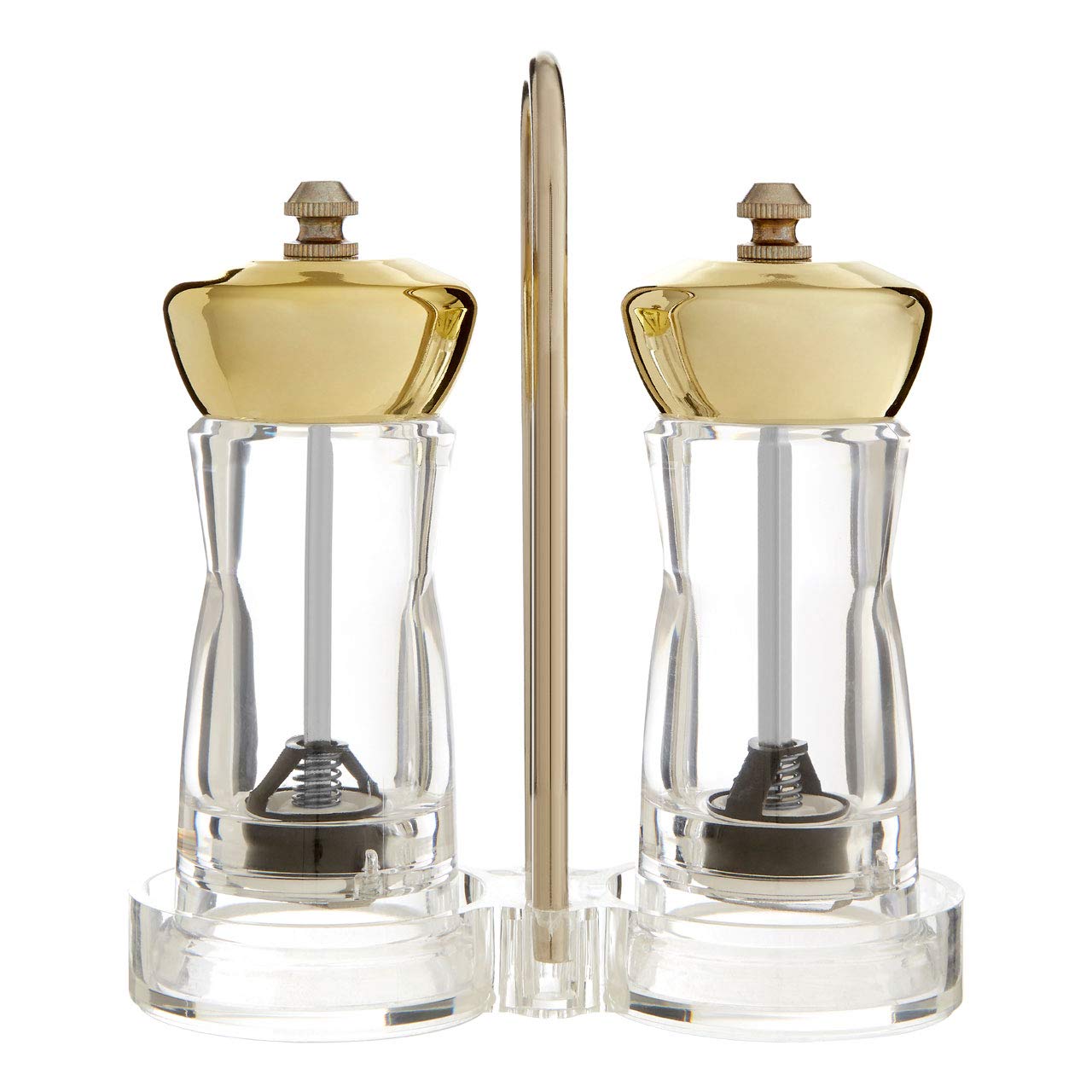 Salt & Pepper Mill Set, with Stand, Gold