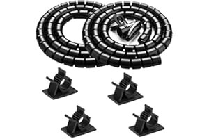 Black Computer Cable Management Wire Cover Electrical Cord Hider Solutions 2 PCS, VIWIEU Tangle Free Sprial Cable Tube with 4 Adhesive Cable Clips for TV Laptop Floor Home & Office