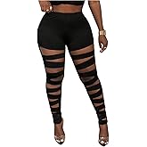 Milumia Women's Cut Out Leggings Sexy High Waisted Party Rave Skinny Long Pants