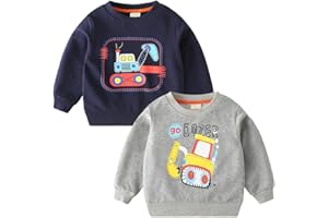 GFQLONG 2 Pack Toddler Boys Long Sleeve Pullover Crewneck Tops Shirts, Cotton Warm Dinosaur Cartoon Sweatshirts