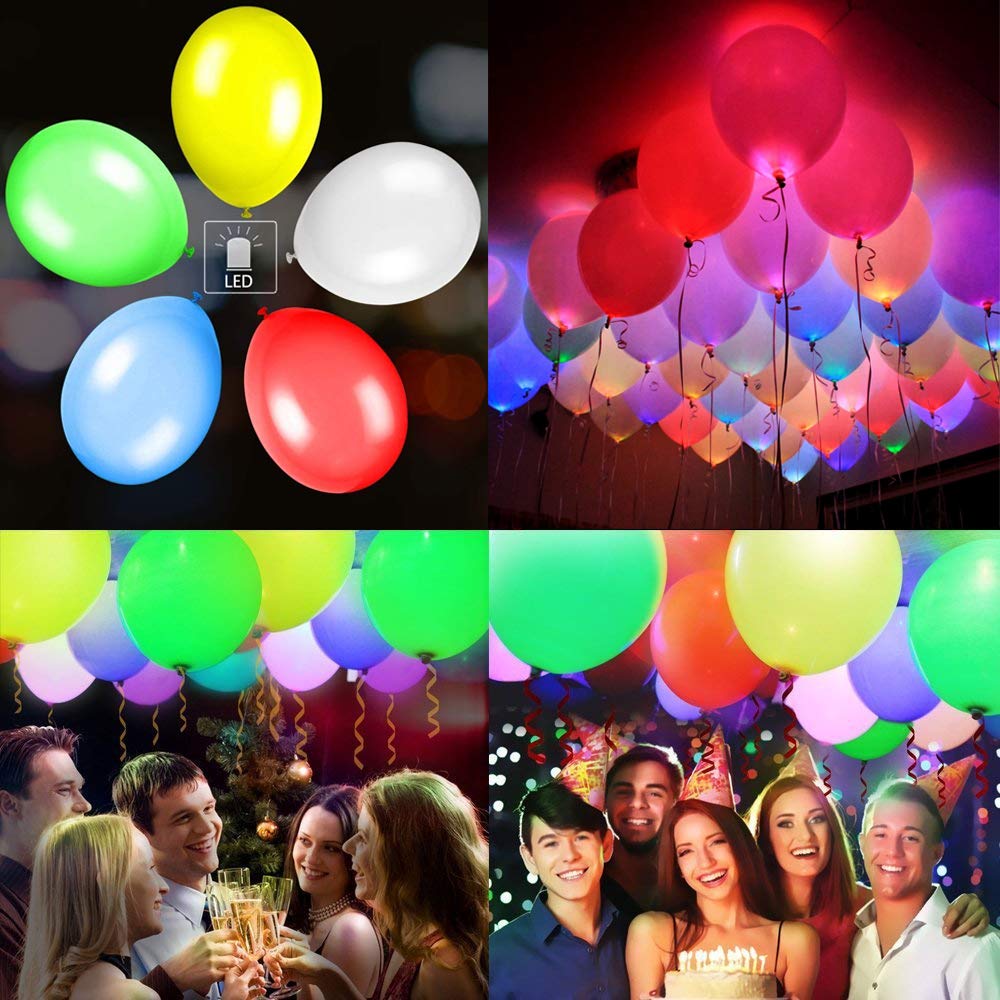 M.C.works 32 Pack Light Up Balloons Party LED Balloons Fun time, 8 Colors Balloon, Colorful Warm Light, Lasts 12-24 Hours Birthday, Wedding, Parties, 7 Blossom Clips & Ribbon Included.