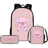 HELLHERO 3 in 1 Sets Strawberry Pig Backpack for Girls Boys Kids School Bag Set with Lunch Bags Pencil Purse Bookbag for Elementary College School Student Travel Holiday Trips Rucksack