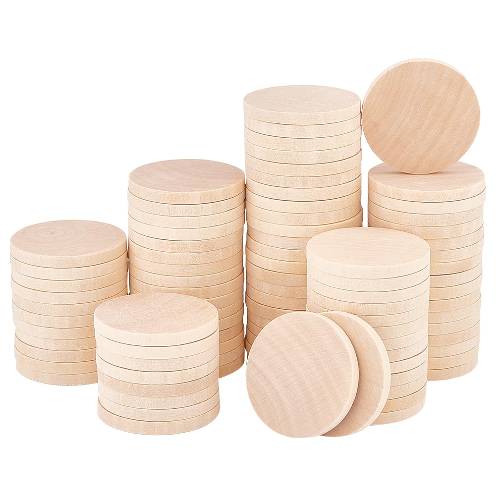 PH PandaHall 100PCS 2 Inch Natural Wood Slices, Unfinished Round Wooden Discs for DIY Crafts