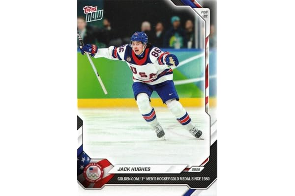 2026 Topps Olympics Now #18 Jack Hughes Hockey Card - Golden Goal Leads to Team USA's Gold Medal