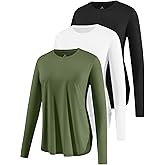 Xelky 3 Pack Womens Workout Long Sleeve Tops Quick Dry UPF 50+ Athletic T-Shirts Sun Protection Yoga Shirts Running Tee