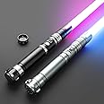 DAMIENSABER 2 Pack 4 Sound Fonts Light Sabers, RGB Heavy Dueling Light Sabers 12 Colors Changing for Adults, Volume Adjustable Metal Hilt Light Saber with Black Connector-Not APP Version