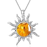 MILKYX Sun Genuine Amber Pendant Necklace 925 Sterling Silver Healing Natural Gemstone Jewelry for Women Amber Lover
