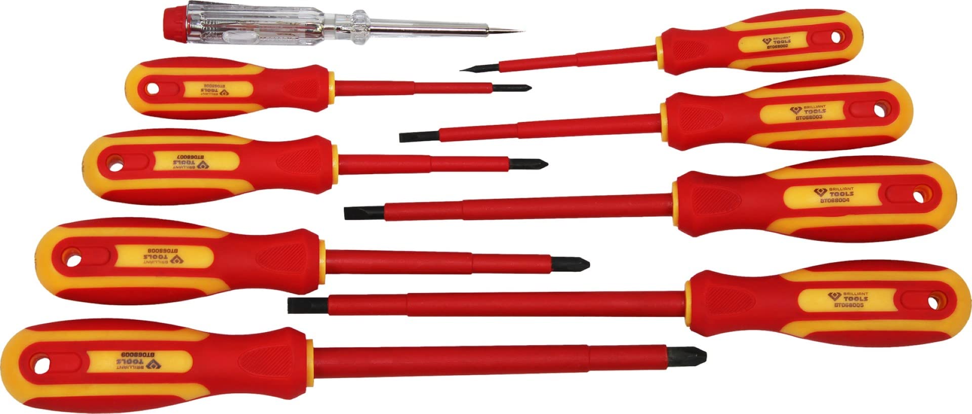 BRLLIANT TOOLS Brilliant BT068010 VDE Screwdriver Set 9-Piece Slotted and PH [Powered by KS Tools]