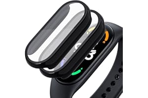 Acadeny [2-Pack Case with Tempered Glass Screen Protector Compatible for xiaomi Band 7, 9H Hardness 360° All-Round Protective Ultra Thin Protective PC Case Cover for mi Band 7 Black Black