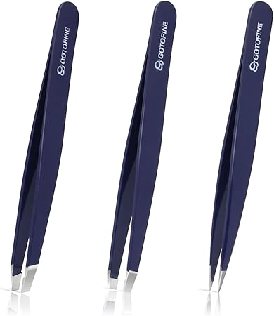 Amazon Gotofine 毛抜き 人気のピンセット Puケース付き ツイーザー ステンレス製 3セット 使いやすい 眉毛 紺 Gotofine 毛抜き 通販