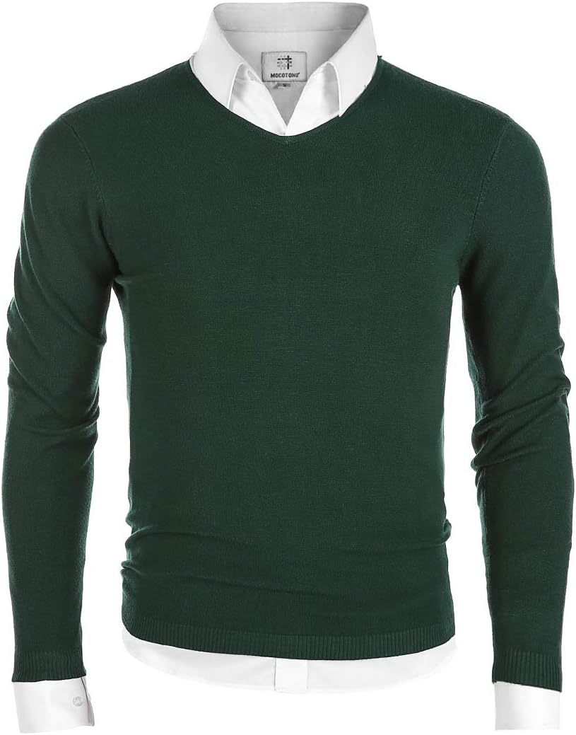 MOCOTONO Men's V-Neck Long Sleeve Pullover Casual Sweater