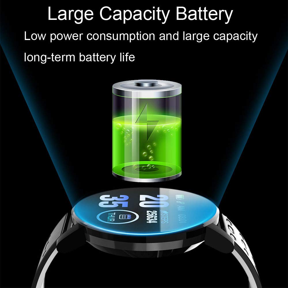 MiMiey Fitness Armband Uhr Watch Herzfrequenz Runder Bildschirm Smart Armband Bluetooth Erinnerung an Eingehenden Anruf Sport Band Smart Watch Fitness Tracker mit Pulsmesser (Rot)