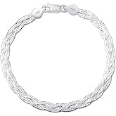 Amberta Women's 925 Sterling Silver Braided Herringbone Chain Bracelet (Length 7.5 inch)