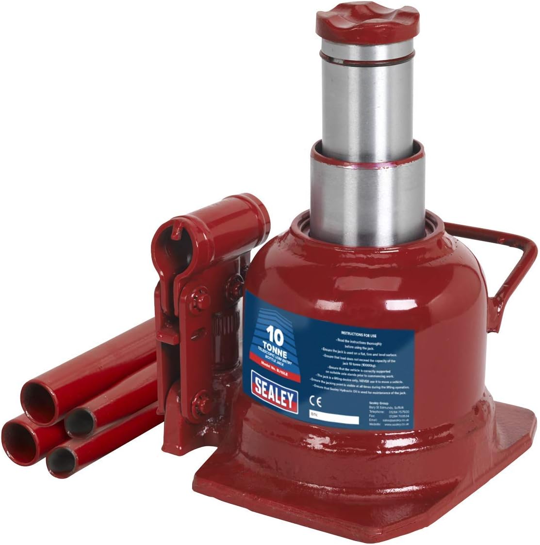 Sealey Bj10Le Bottle Jack 10Tonne Low Entry Telescopic, White, 183mm x 197mm x 149mm - Image 4