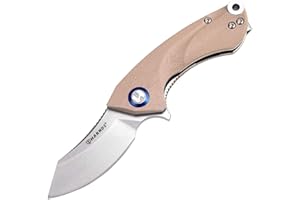 H HARNDS Harnds Ballet Folding Knife with Sandvik 14C28N Blade Camping Pocket Knife with Deep Carry Pocket Clip G10 Handle Flipper Open Liner Lock EDC (champagne)