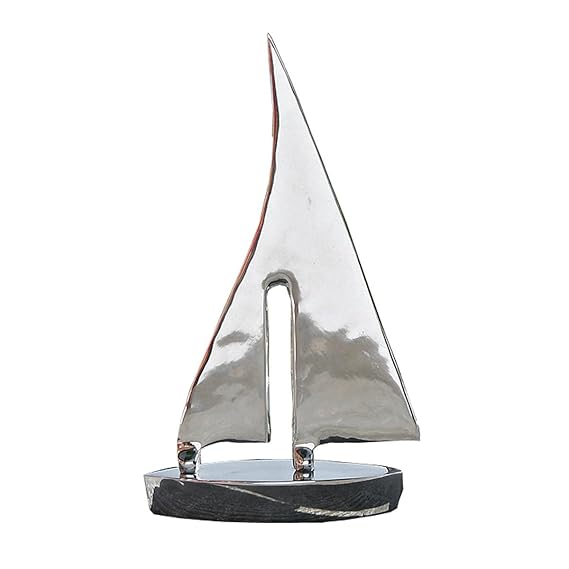 1 SEGELBOOT DEKO MODELL AUS ALUMINIUM ca 37cm HÖHE SEGELSCHIFF BOOT SILBER-EFFEKT NR 1743100