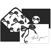 Whaline 24Pcs Black Bow Thank You Cards with Envelopes and Stickers Watercolor Bow Greeting Cards Black Blank Note Cards for Halloween Party Supplies
