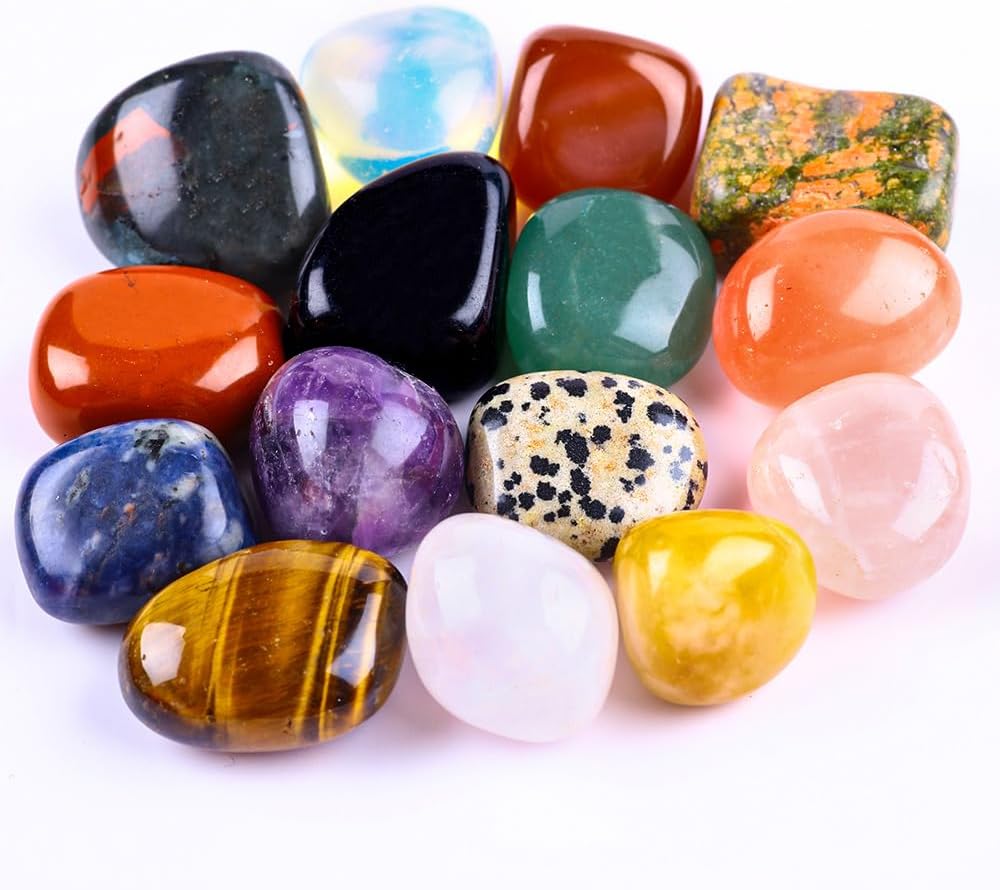Indoor Fountains & Accessories - UU UNIHOM 15 PCS Natural Gemstones Crystal Bulk Tumbled Polished Stones Irregular Amethyst Stones Rocks Chakra Colorful Crystal Vase Filler Decoration Energy Reiki Beginners Birthday