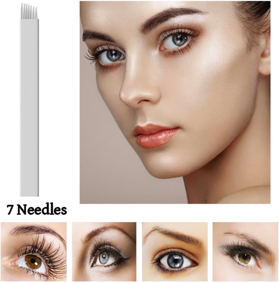 Xiaoyu 50PCS Microblading Needles, Permanent Makeup Manual Tattoo Eyebrow Blade Bevel for Eyebrow Tattoo Pens White, 7 Pin - Image 4