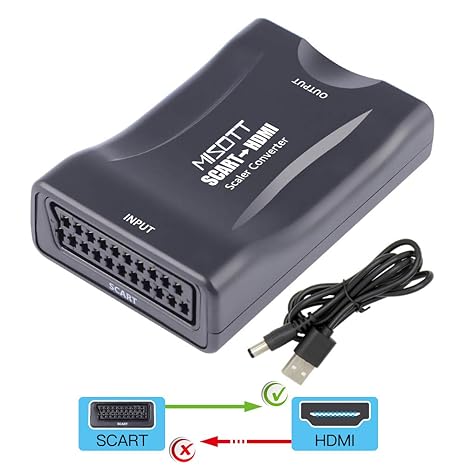 MISOTT SCART zu HDMI Scaler Konverter Adapter, Unterstützt 720p oder 1080p HDMI-Ausgang für STB DVD Sky oder andere Geräte mi