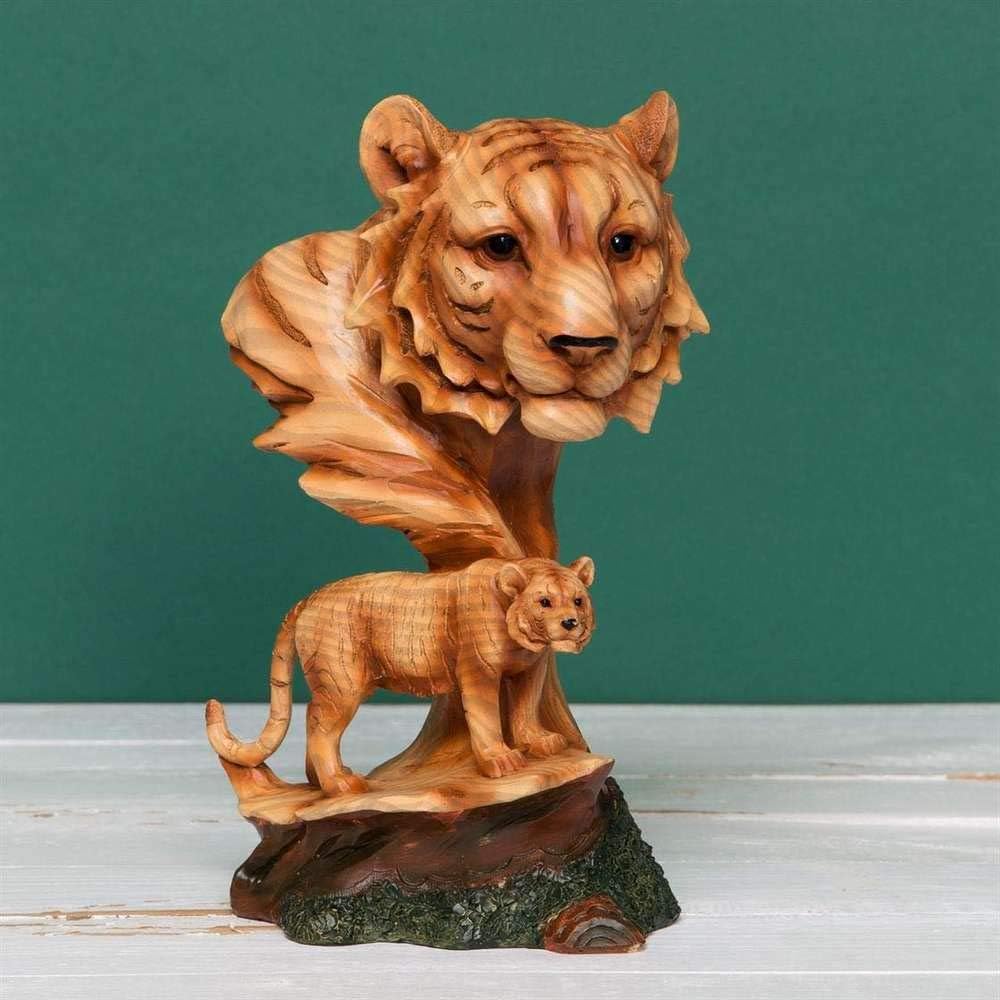 Widdop Naturecraft Wood Effect Resin Figurine - Lion & Cub, Brown