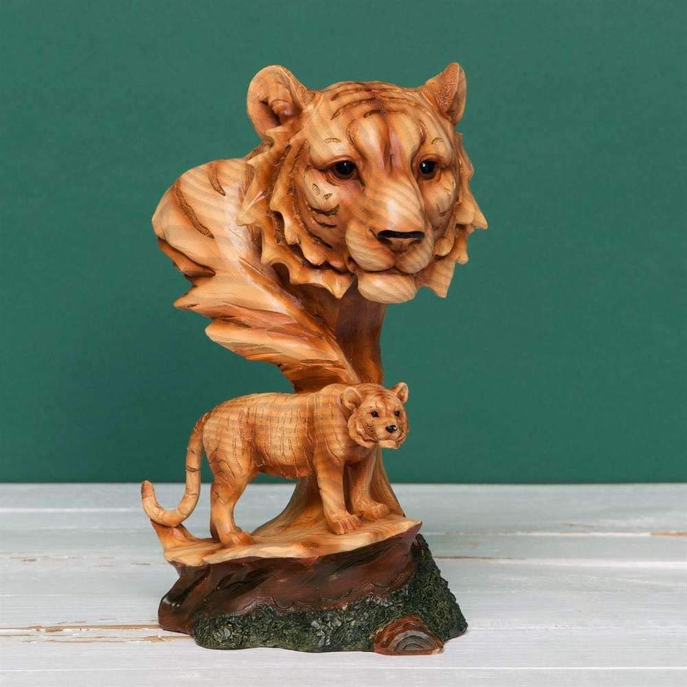 Widdop Naturecraft Wood Effect Resin Figurine-Lion & Cub, Brown, One Size