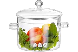UgyDuky Glass Cooking Pot with Lid 1.8L Heat Resistant Borosilicate Glass Cookware Stovetop Pot Simmer Pot Stew Pot Double-Ha
