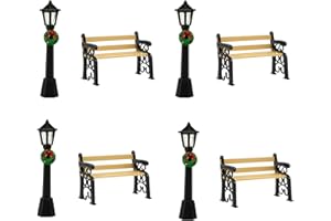 LOGOFUN 8Pcs Mini Street Lamp Post Miniature Park Bench Seat Mini Street Light Models Dollhouse Christmas Village Pathway Lantern Post for Xmas Fairy Garden Accessories