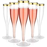 Goodluck 36 Pack 6.5 oz Plastic Clear Champagne Flutes with Gold Rim, Disposable Champagne Toasting Glasses for Wedding, Engagement, Party, Mimosa Bar
