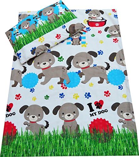Cot Bed Duvet Cover + Pillowcase 2 Pieces Bedding Set 90 x 120 cm, Many Designs Available (Dogs)