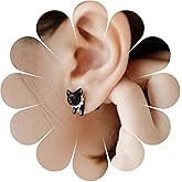 Allereyae Vintage Black Cat Ear Jacket Earrings Cat Stud Earrings Funny Gothic Cat Earrings Black Exaggerated Animal Earrings Jewelry for Women