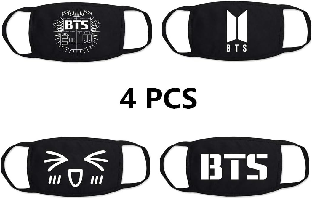 Yukijiaojiao Mouth Mask 4 Pcs Face Mouth Mask Anti-Dust Wind Cut BTS Mask for Teens Men Women Outdoor Cycling Sport in Winter Black