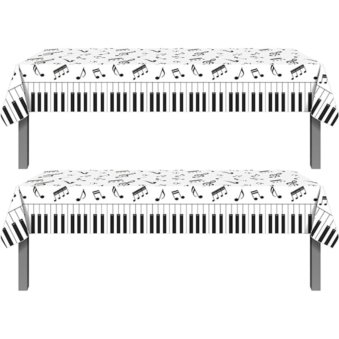 TOKYMOON 2 Pack of Disposable Piano Musical Note Themed Party 54x87In Tablecloths Wedding Picnic Banquet Table Cover for Black White Music Note Literary Weddin Baby Shower Party Supplies — image 1