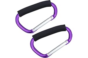JIALEEY Strong Large Durable Buggy Carabiner Stroller Hooks Mummy Clip Pram Pushchair Grocery or Shopping and Plastic Bags Holder, 2 Pack Purple