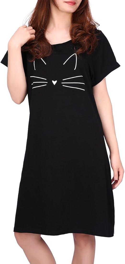HDE Womens Sleepwear Cotton Nightgowns Short Sleeve Sleepshirt Print