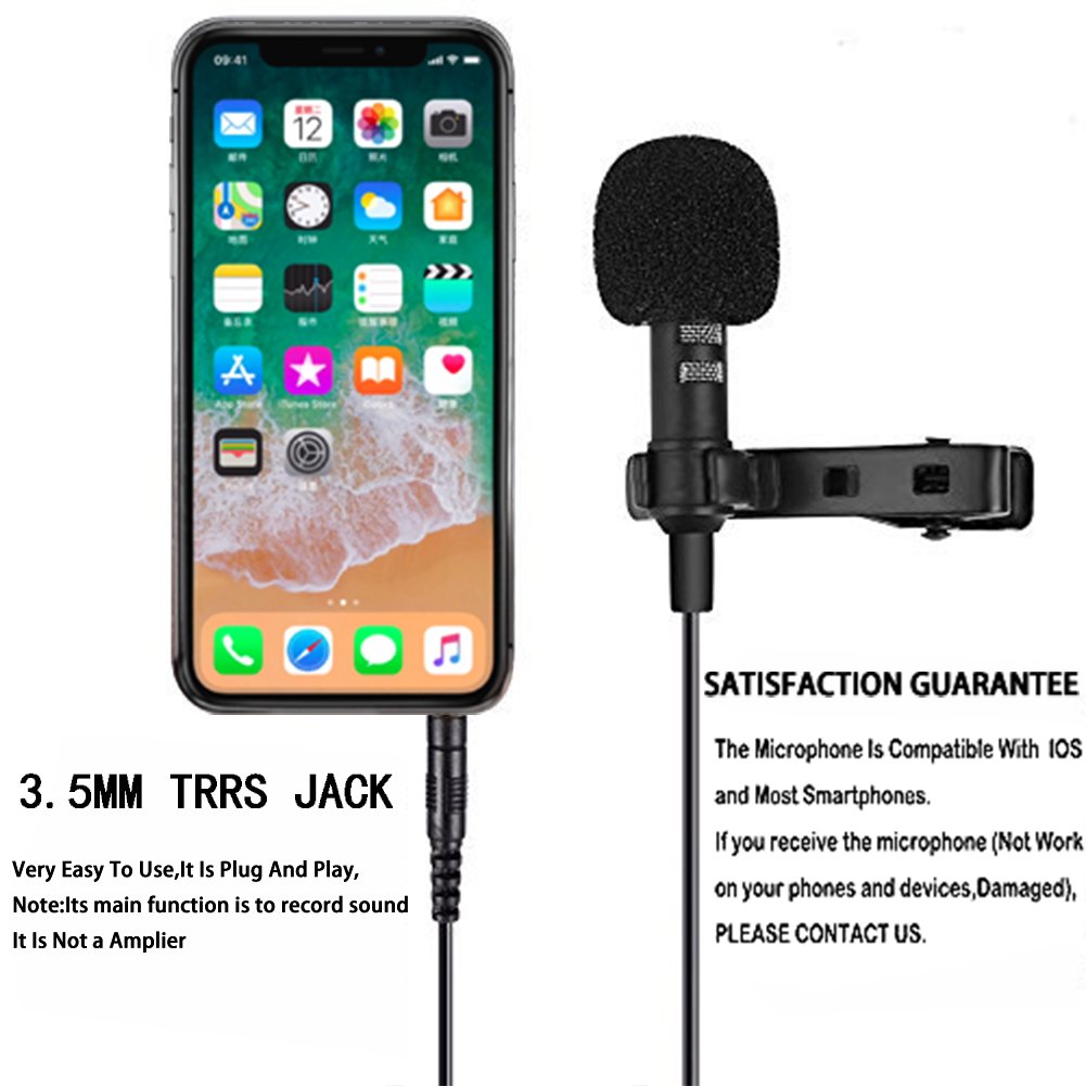 KAMLE Professional Design Lavalier Microphone with Connect Headset & Omnidirectional Mic for iPhone Android & ALL Smartphones,PC,Laptop,Youtube,Interview,Studio,Video Recording,Noise Cancelling Mic