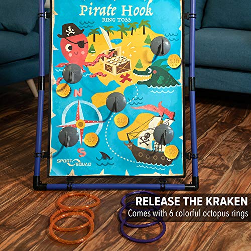 Sport Squad Pirate Hook Ring Toss - Indoor & Outdoor Ring Toss Games for Kids and Adults - Portable Pirates Ring Toss Game - Great for Pirate Themed Birthday Parties - Incl. 3 Purple & 3 Orange Rings - Thumbnail 4