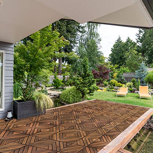 Giantex 11 PCS 12" x 12" Floor Tiles, Interlocking Wood Deck Tiles, Patio Pavers, Indoor and Outdoor Flooring Decking Tiles, Diagonal Pattern, Brown (1) - Thumbnail 2