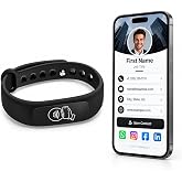 NFC Smart Business Card Wristband, Adjustable (Black) | QR Code, Waterproof Silicone, Tap to Share Contact Info, Works with iPhone and Android