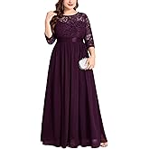 CYCLAMEN Plus Size Formal Lace Chiffon Dress Elegant 3/4 Sleeves Maxi Evening Gown Wedding Bridesmaid Party Dresses