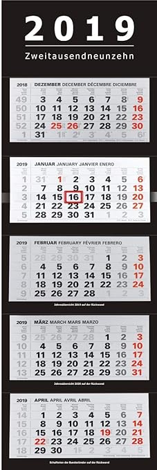 XXL 5-Monatskalender 2019 schwarz großer Wandkalender Bürokalender Fünf Monate