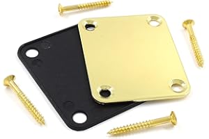 Jersvimc Gold Bass Guitar Neck Plate Replacement with Mounting Screws, Metal Neckplate Telecaster Neck Shim Electric Guitar Hardware Parts for Jazz Acoustic Stratocaster