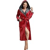 Kniffi Womens Winter Robe Fleece Hooded Bathrobe Plush Warm Robes